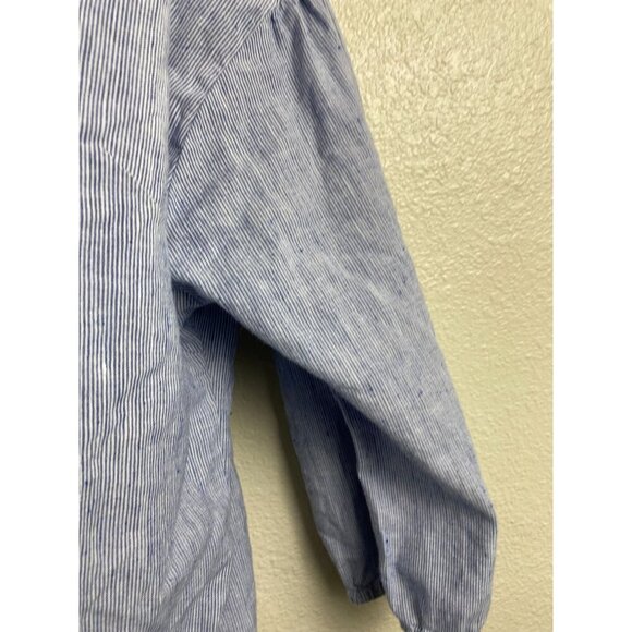 Copenhagen Delights Linen Modal Blue White Striped Button Up Shirt Dress size XS - Picture 11 of 15